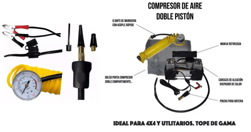 Detalle: Compresor portatil con manguera y manometro
